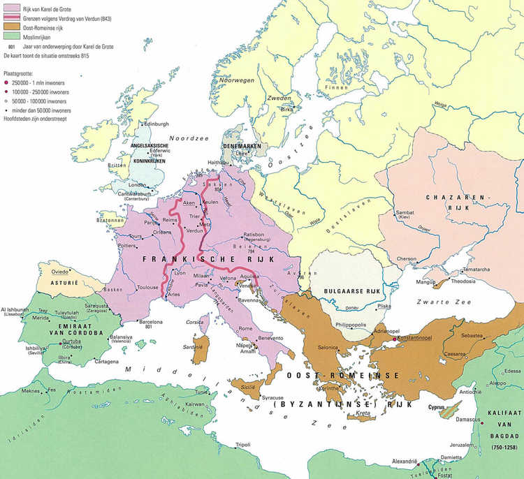 Kaart: het rijk van Karel de Grote